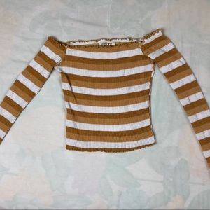 Stripped Long Sleeve Off-Shoulder Top